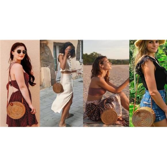 Rattan Bag Summer Straw Beach Bag Woven Wicker Straw Bag Basket Vacation Straw - Picture 5 of 7